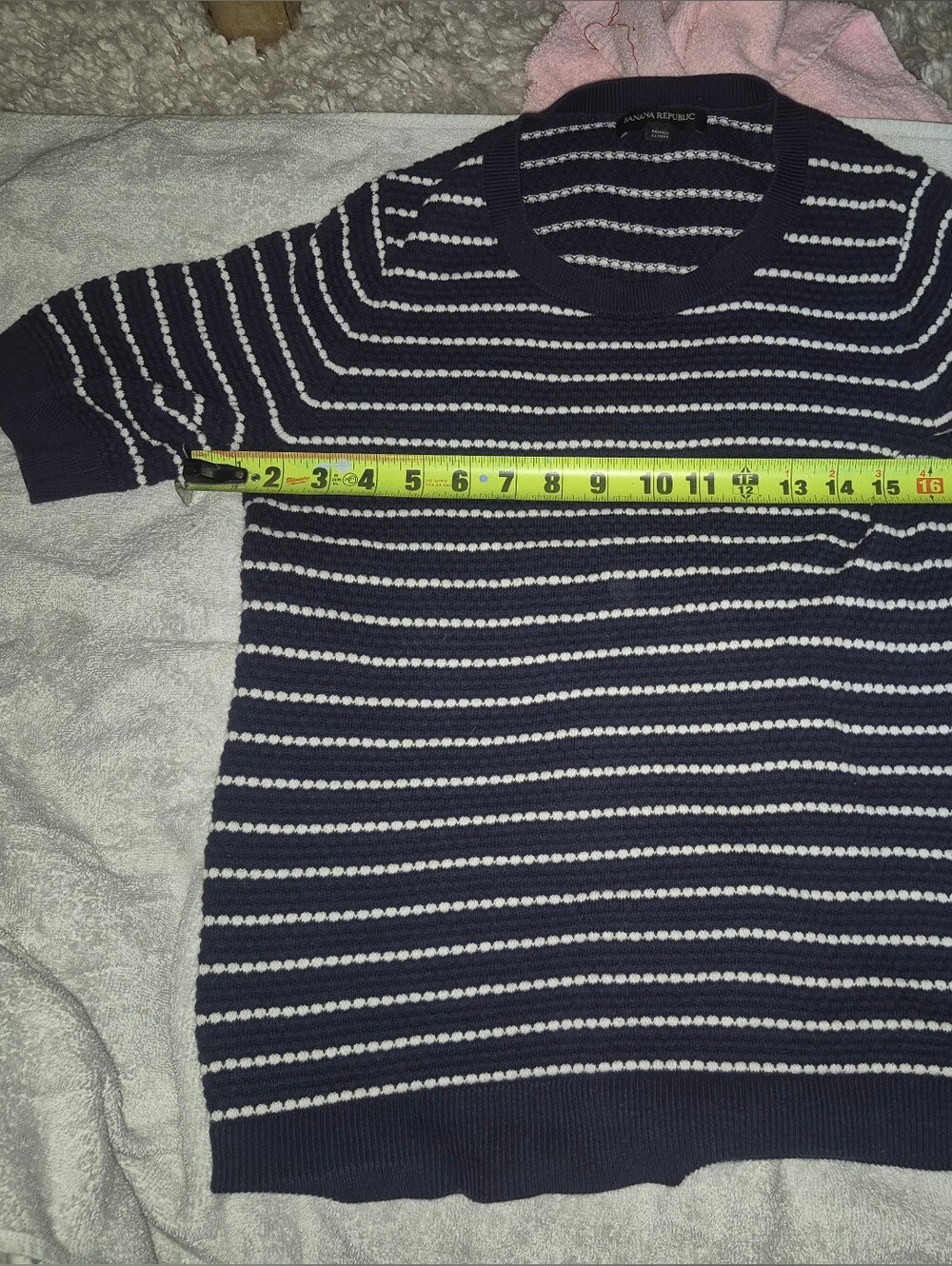Banana Republic Navy and White Striped Crewneck Sweater